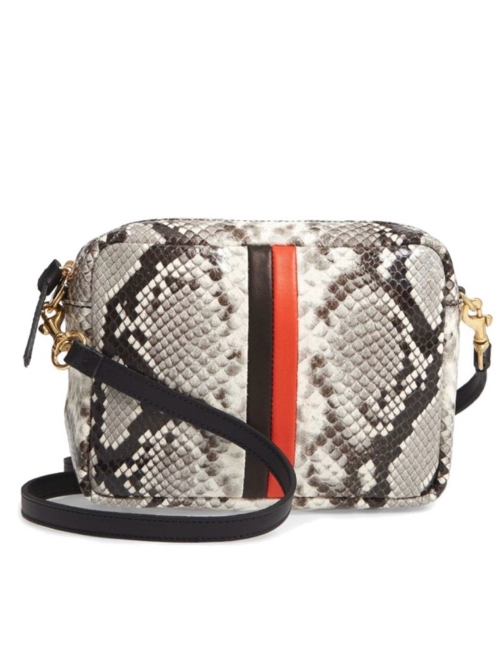 Clare V Snakeskin Crossbody Bag with Orange Stripe